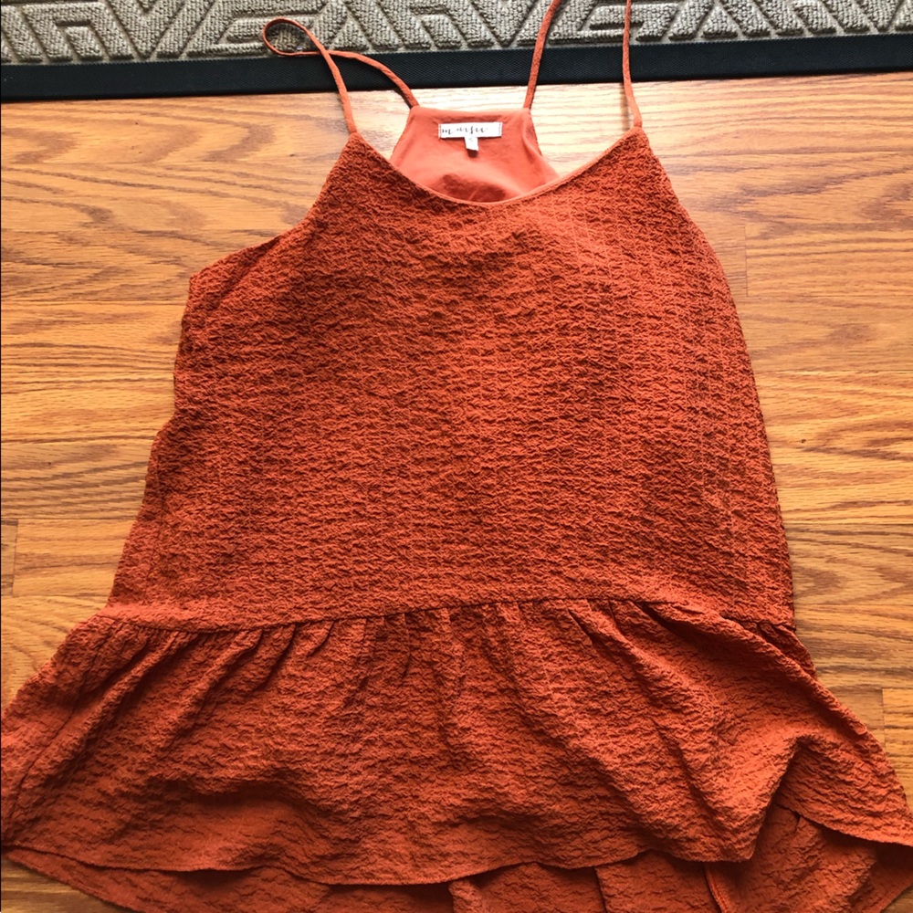 Orange, textured, relaxed-fit peplum Tank